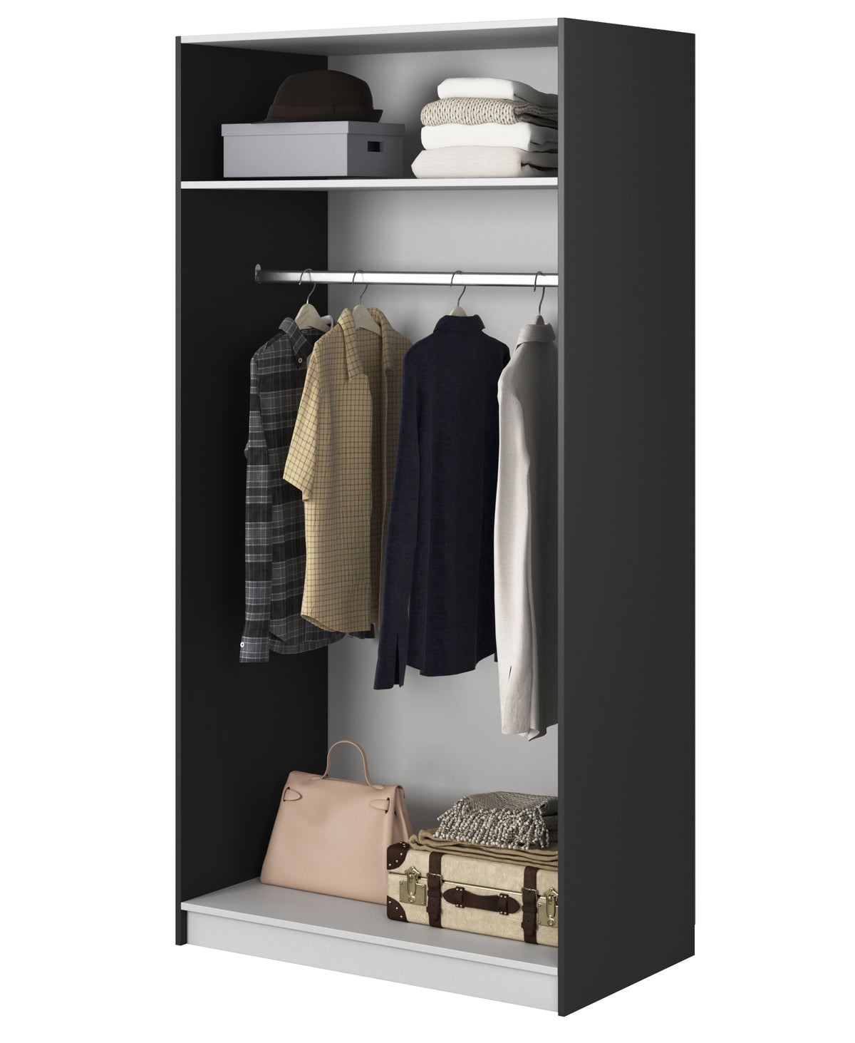 Armoire deux portes Moonir avec tringle 100 cm Noire