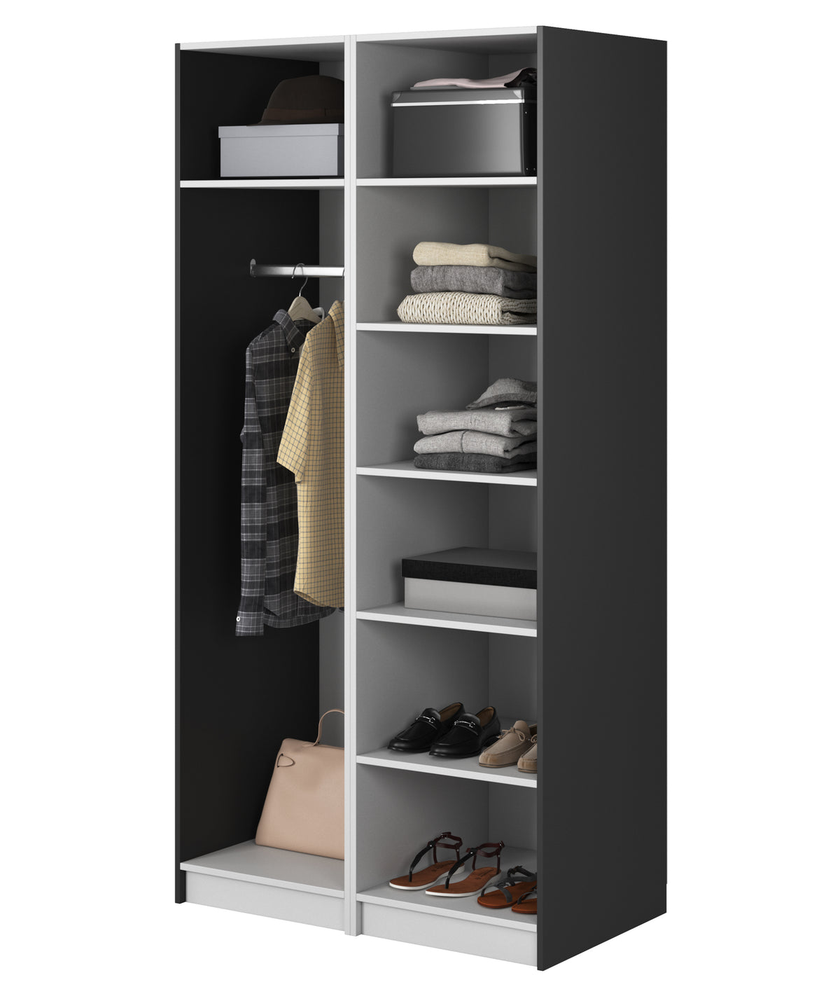 Armoire deux portes Moonir avec tringle et étagères 100 cm Noir