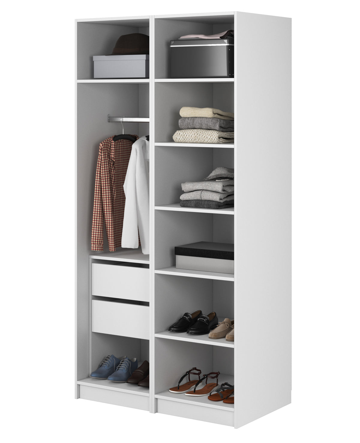 Armoire deux portes Frame avec tringle, étagères et tiroir 100 cm Blanche