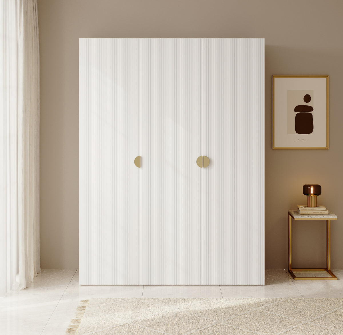 Armoire trois portes Moonir avec deux tringles 150 cm Blanche