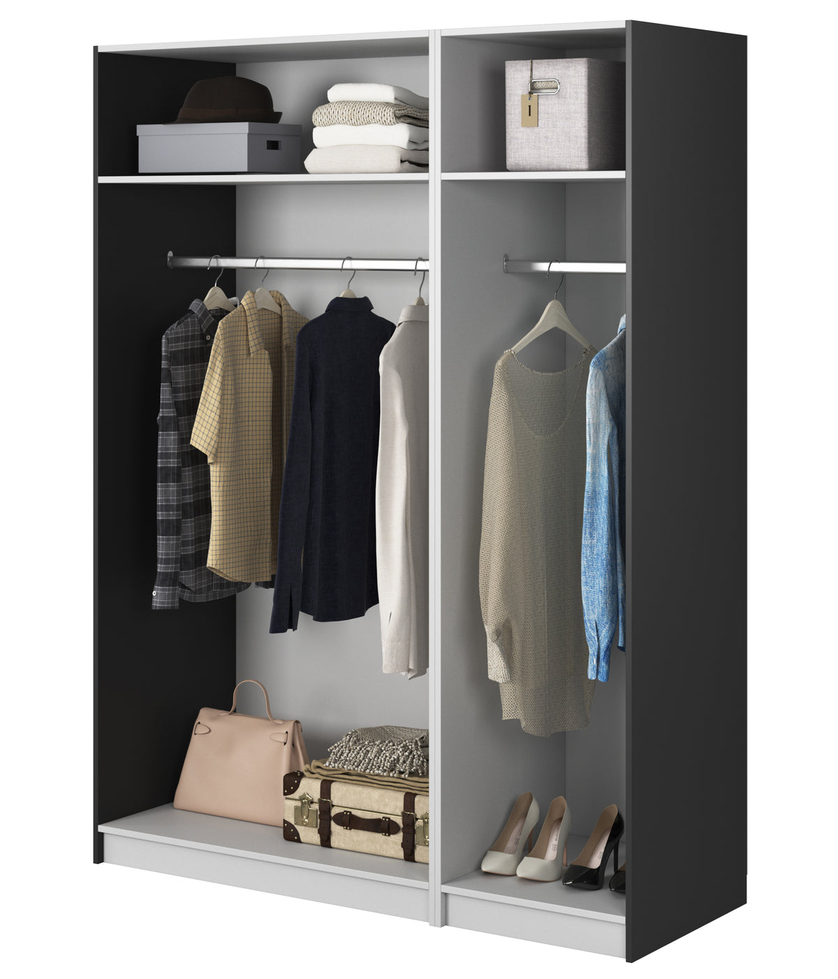 Armoire trois portes Frame avec deux tringles 150 cm Noir