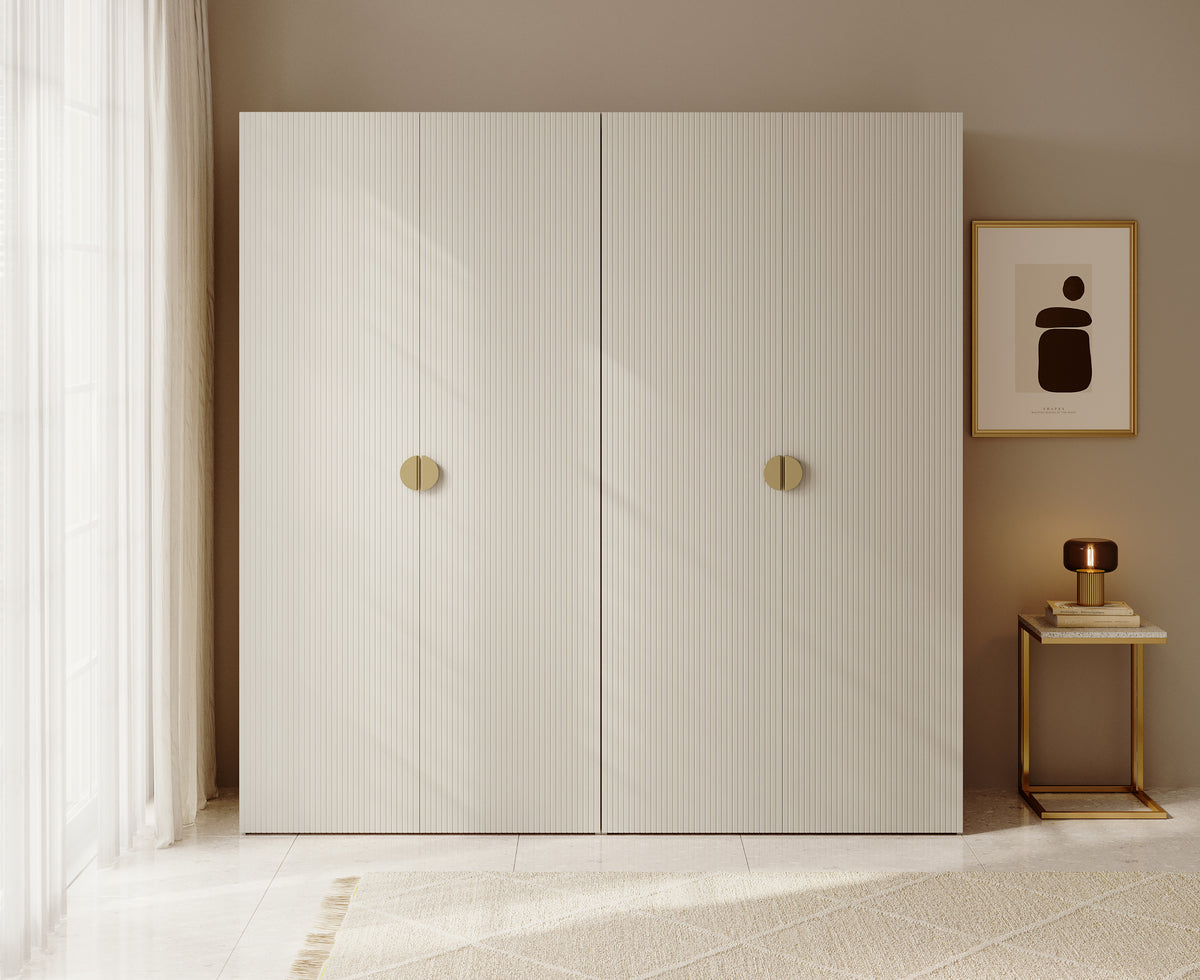 Armoire quatre portes Moonir avec deux tringles, étagères 200 cm Gris beige