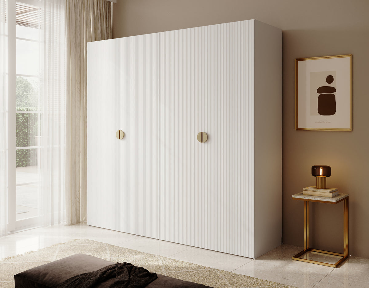 Armoire quatre portes Moonir avec tringle et étagères 200 cm Blanche