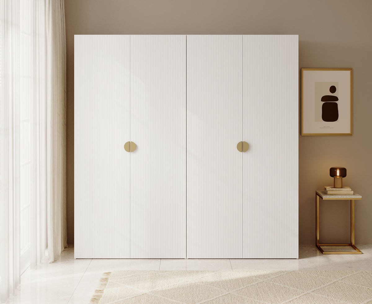 Armoire quatre portes Moonir avec tringle et étagères 200 cm Blanche