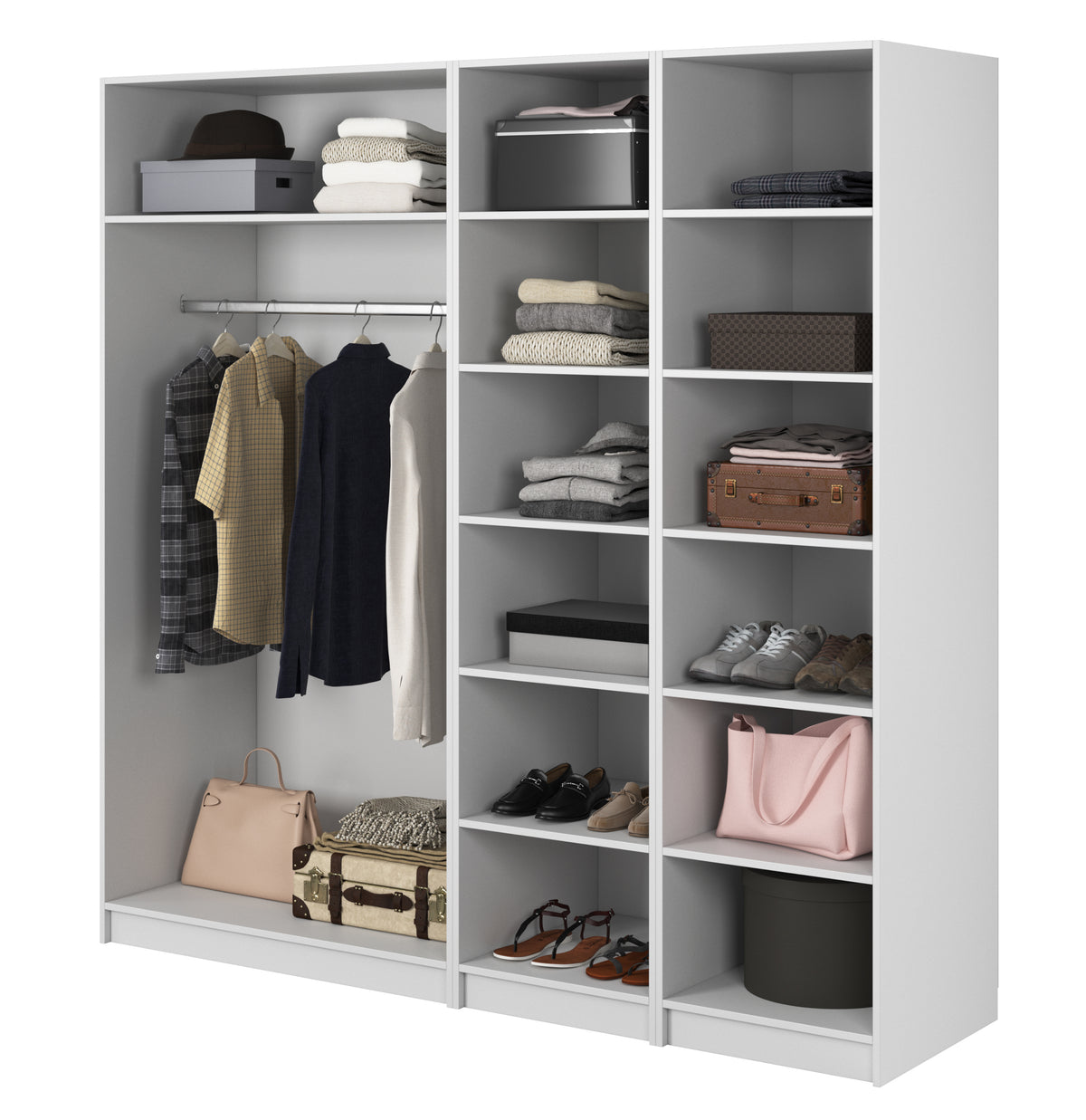 Armoire quatre portes Moonir avec tringle et étagères 200 cm Blanche