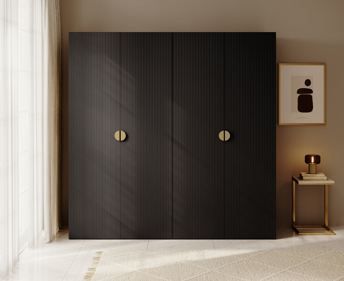 Armoire quatre portes Moonir avec tringle, étagères et caisson 200 cm Noir