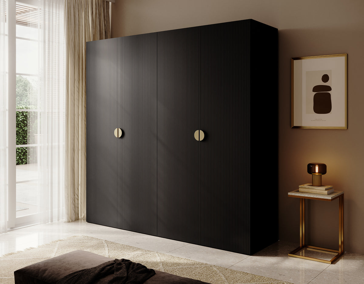 Armoire quatre portes Moonir avec deux tringles 200 cm Noir