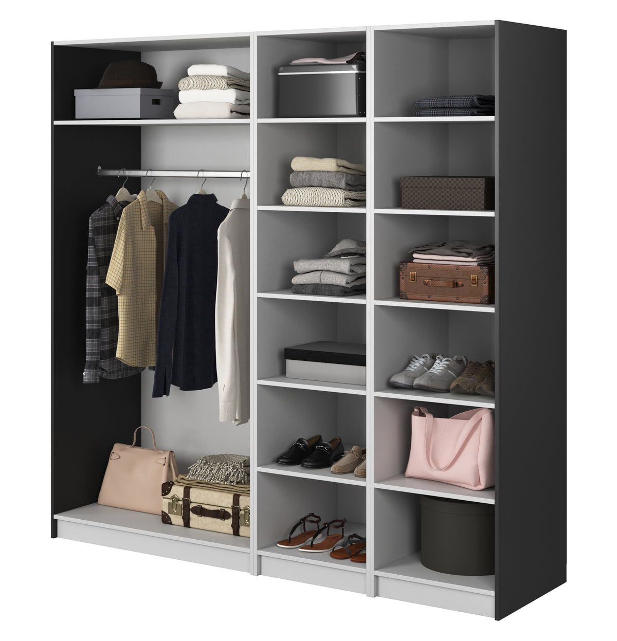 Armoire quatre portes Frame avec tringle et étagères 200 cm Noir
