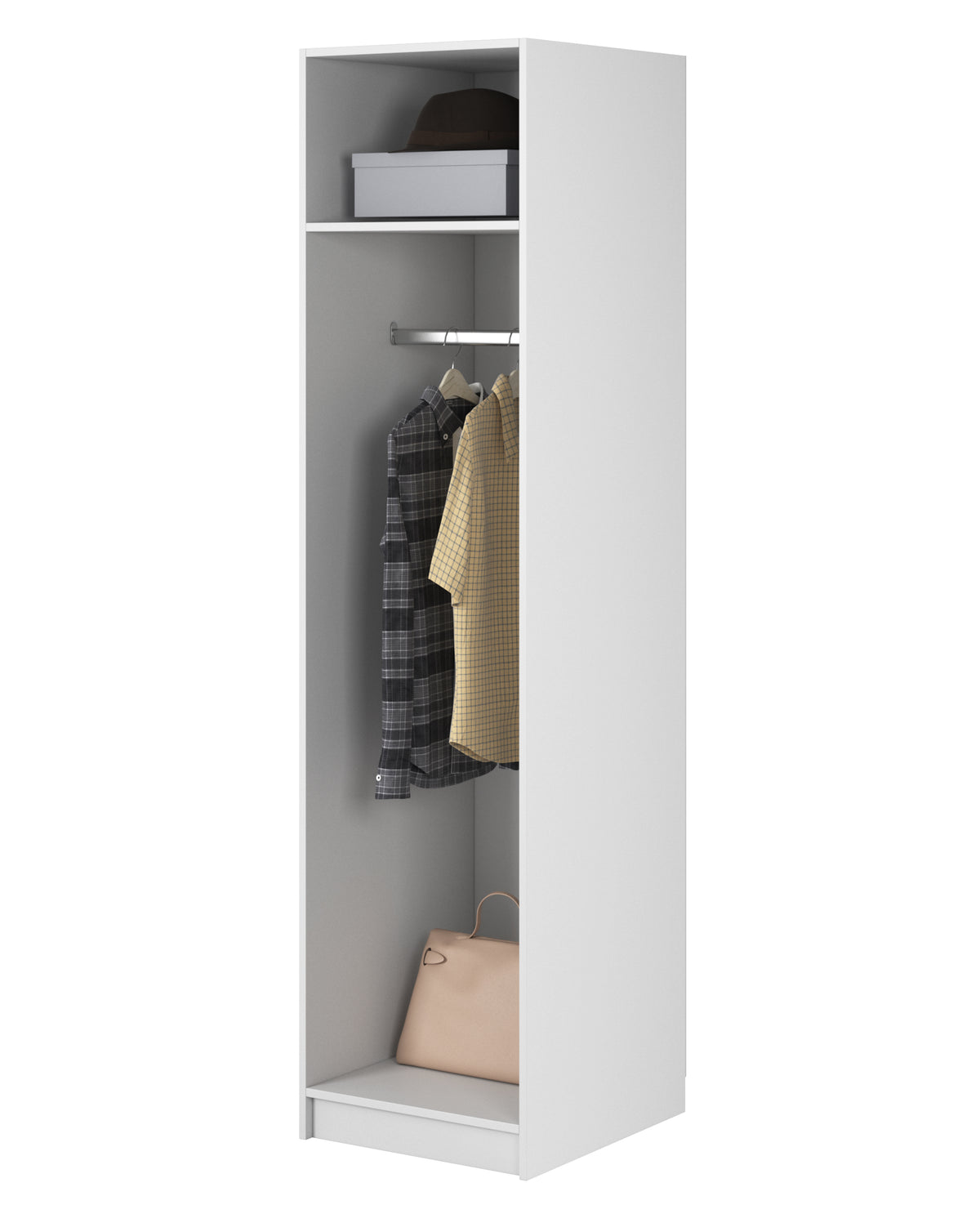 Einzeltüriger Frame-Schrank mit 50 cm Kleiderstange, Weiß