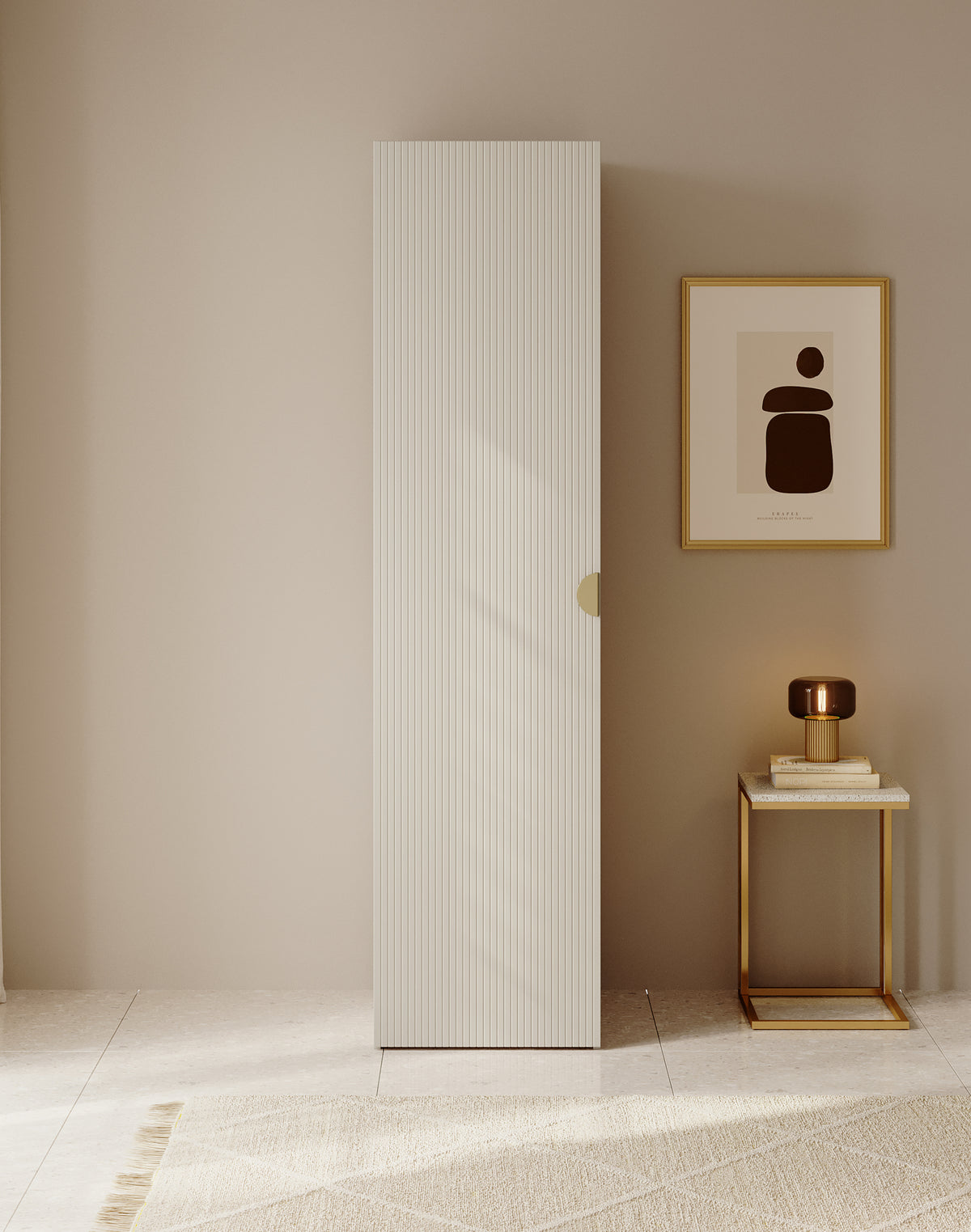 Armoire une porte Moonir avec étagères 50 cm Gris beige