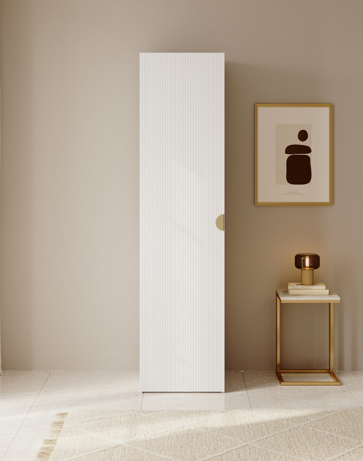 Einzeltüriger Schrank Moonir mit Kleiderstange, Regalen und 50 cm Container Weiß