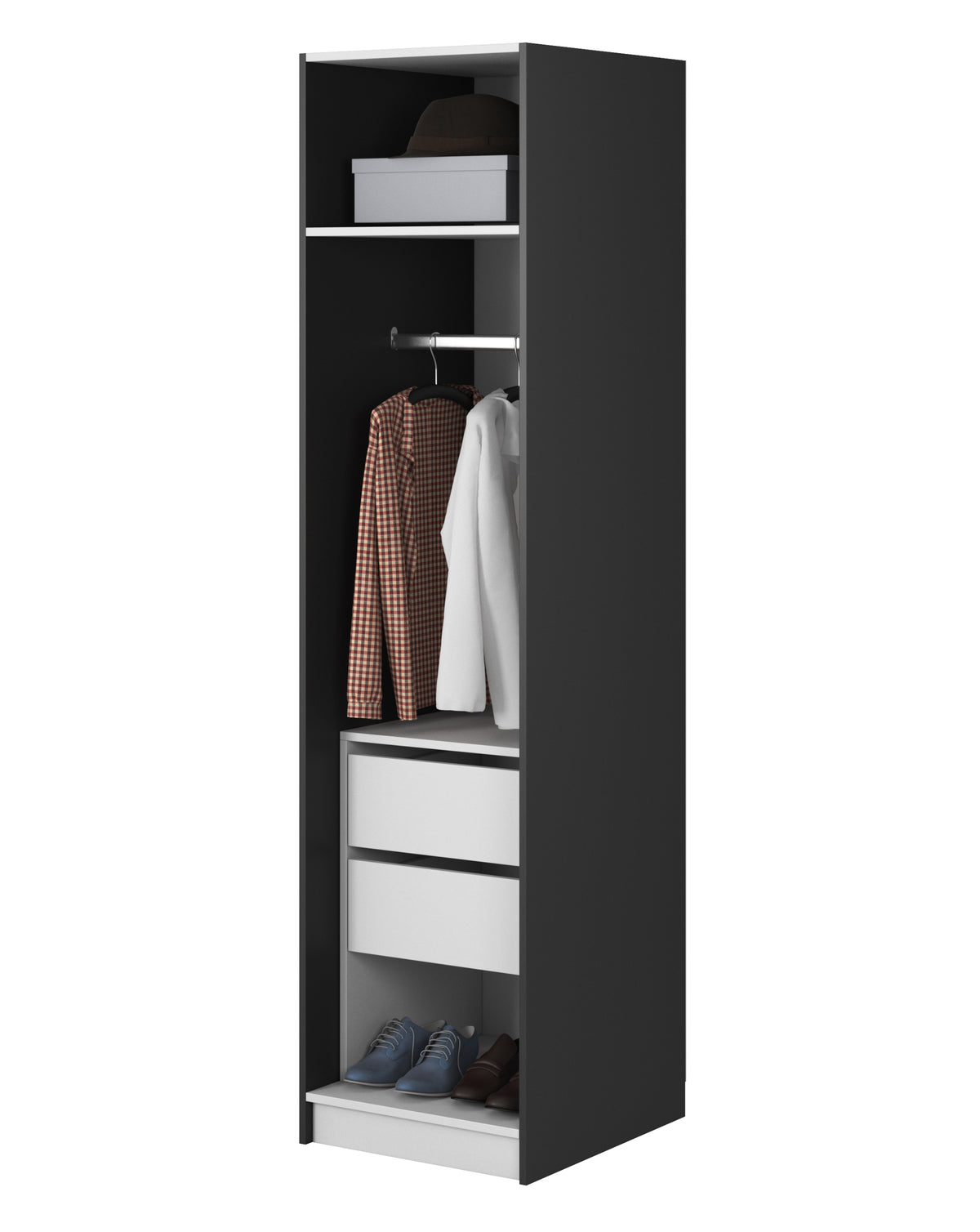 Armoire 1 porte Frame avec tringle, étagères et caisson 50 cm Noir
