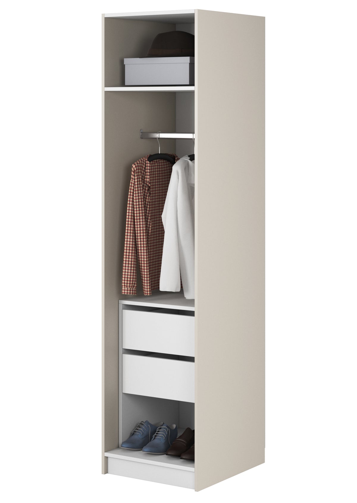 Armoire 1 porte Moonir avec tringle, étagères et caisson 50 cm Gris beige