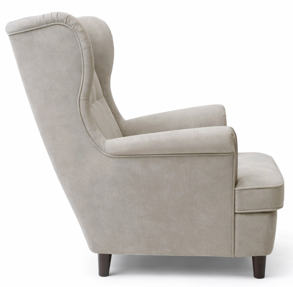 Ohrensessel Malmello mit Fußhocker, beige, pflegeleichter Samt, schwarze Beine
