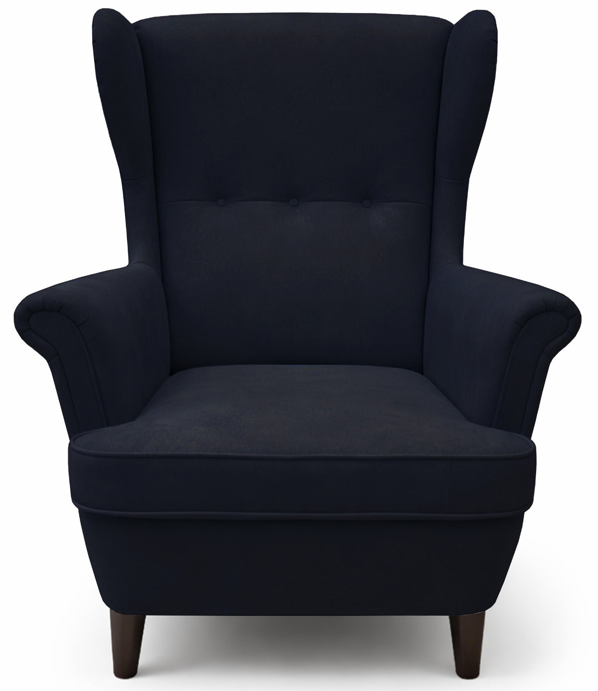 Ohrensessel Malmello mit Fußhocker, marineblauer, leicht zu reinigender Samt, schwarze Beine