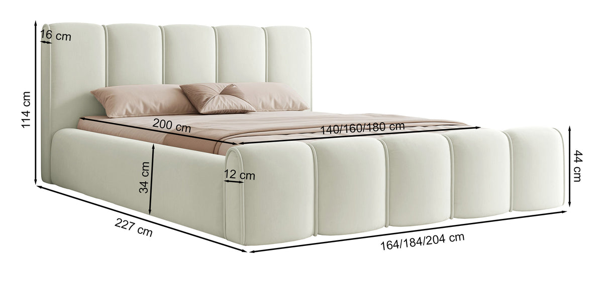 Polsterbett 180x200 cm Moenne mit Stauraum, Metallrahmen, grauer wasserabweisender Samt