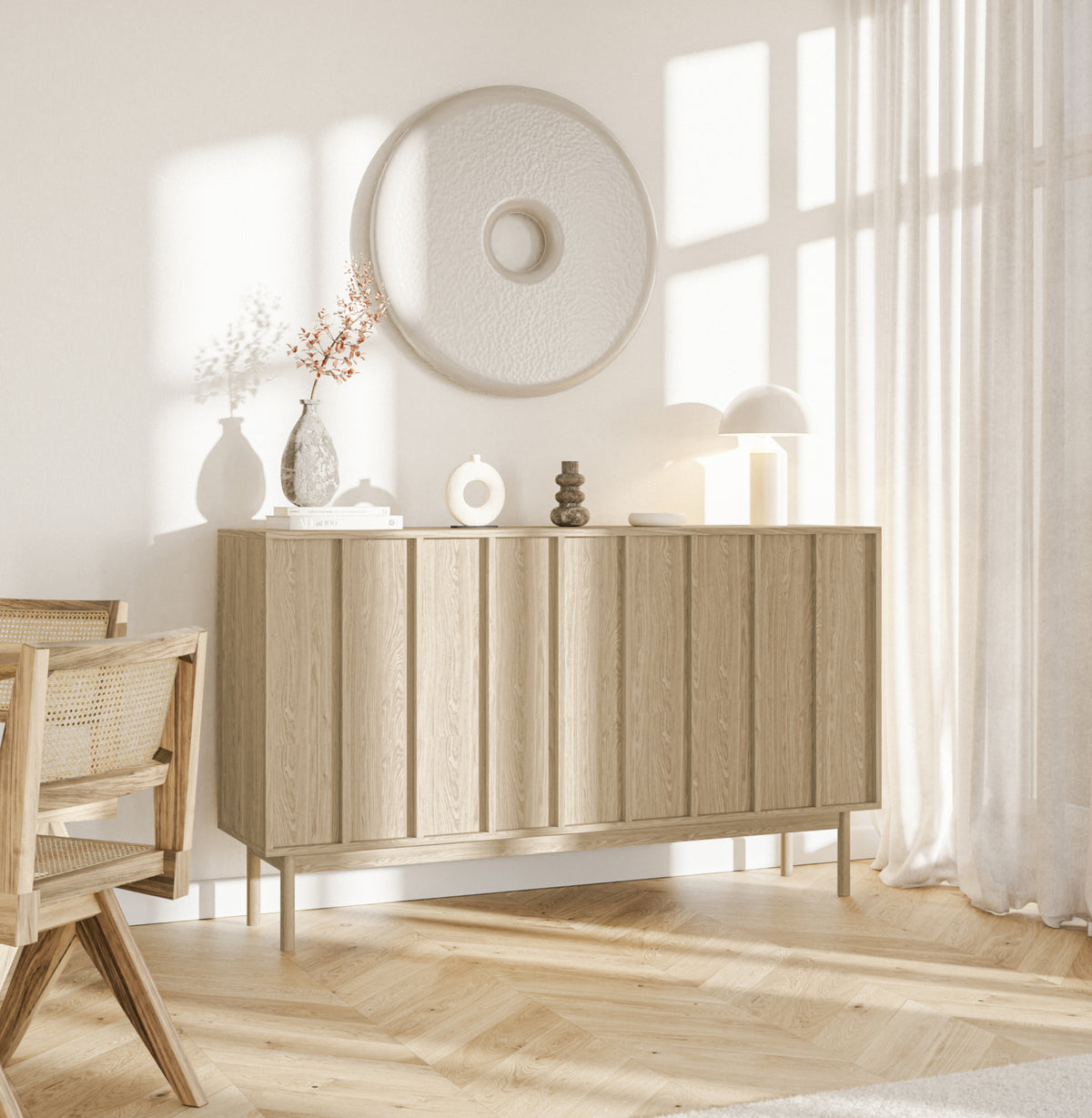 Drehtür-Kommode Neksto 150 cm geölte Eiche