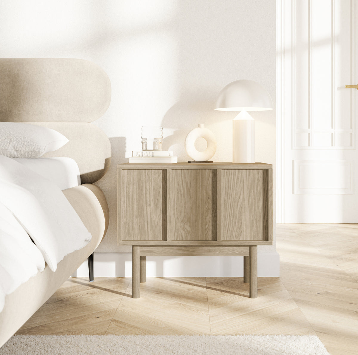 Table de chevet Neksto avec tiroir 58 cm Chêne huilé