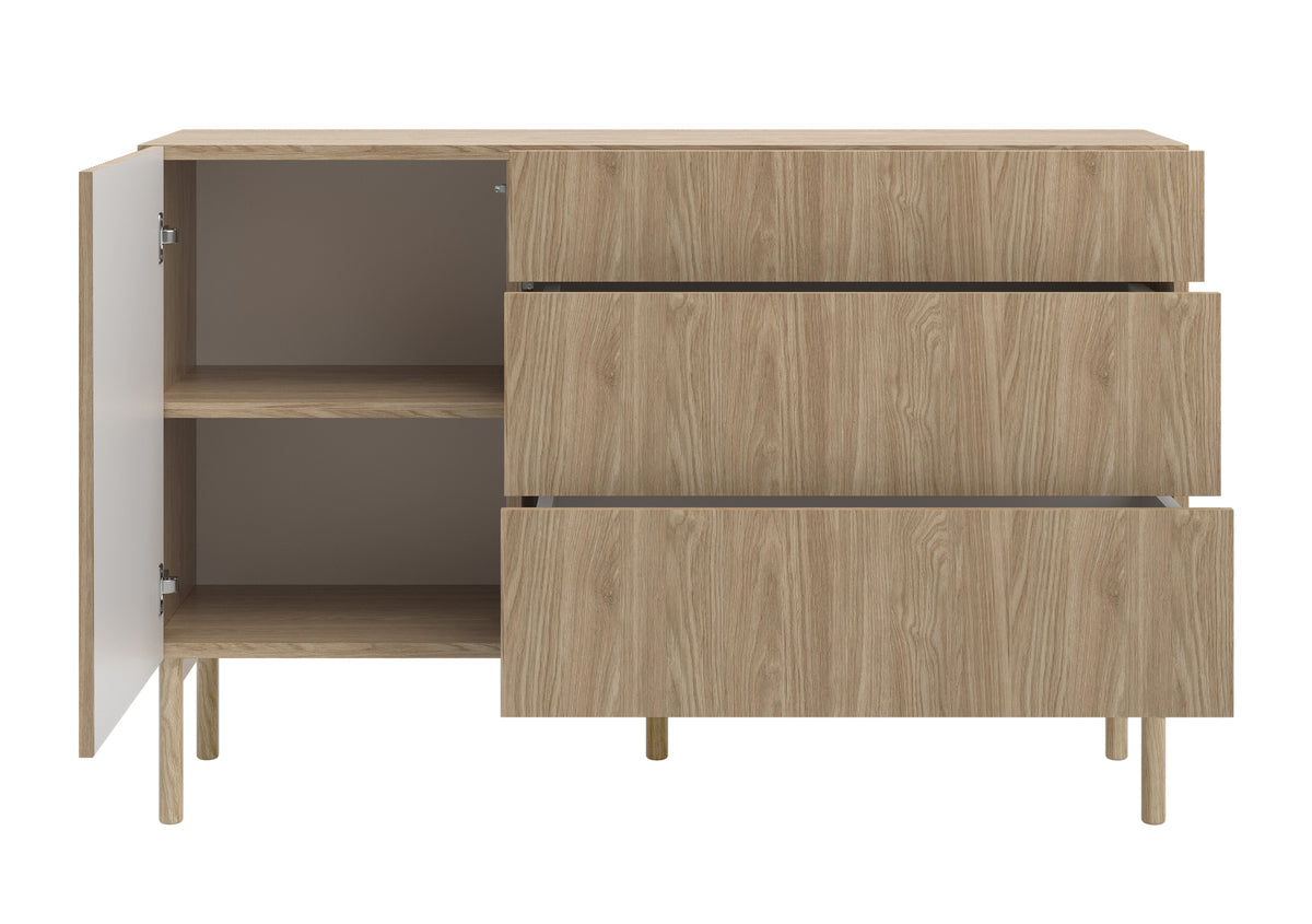 Commode 1 porte Nolie avec 3 tiroirs 140 cm Chêne huilé