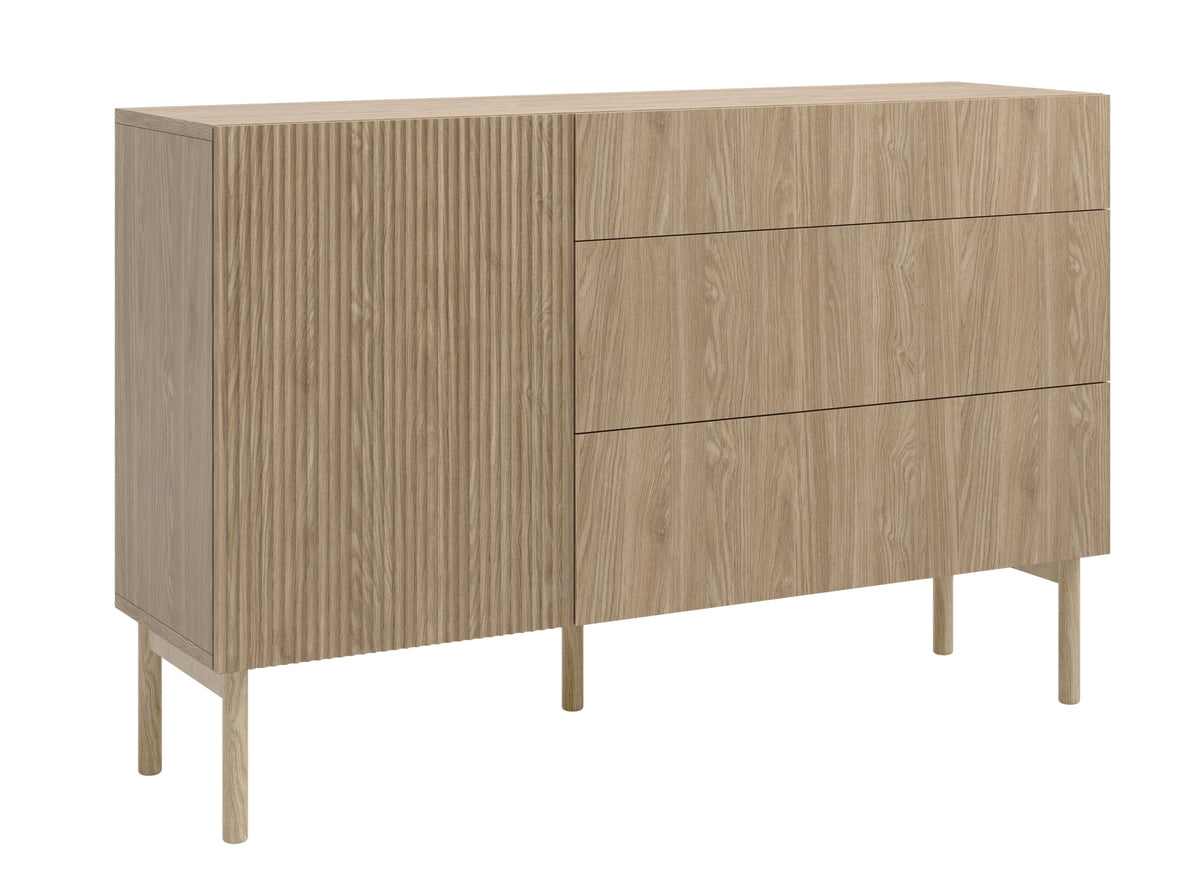 Einzeltür-Kommode Nolie mit drei Schubladen, 140 cm, geölte Eiche