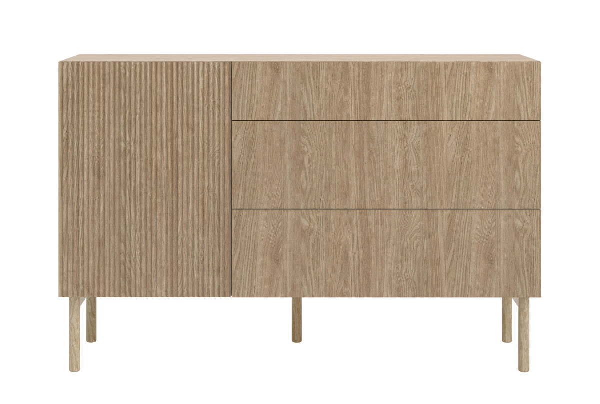 Commode 1 porte Nolie avec 3 tiroirs 140 cm Chêne huilé
