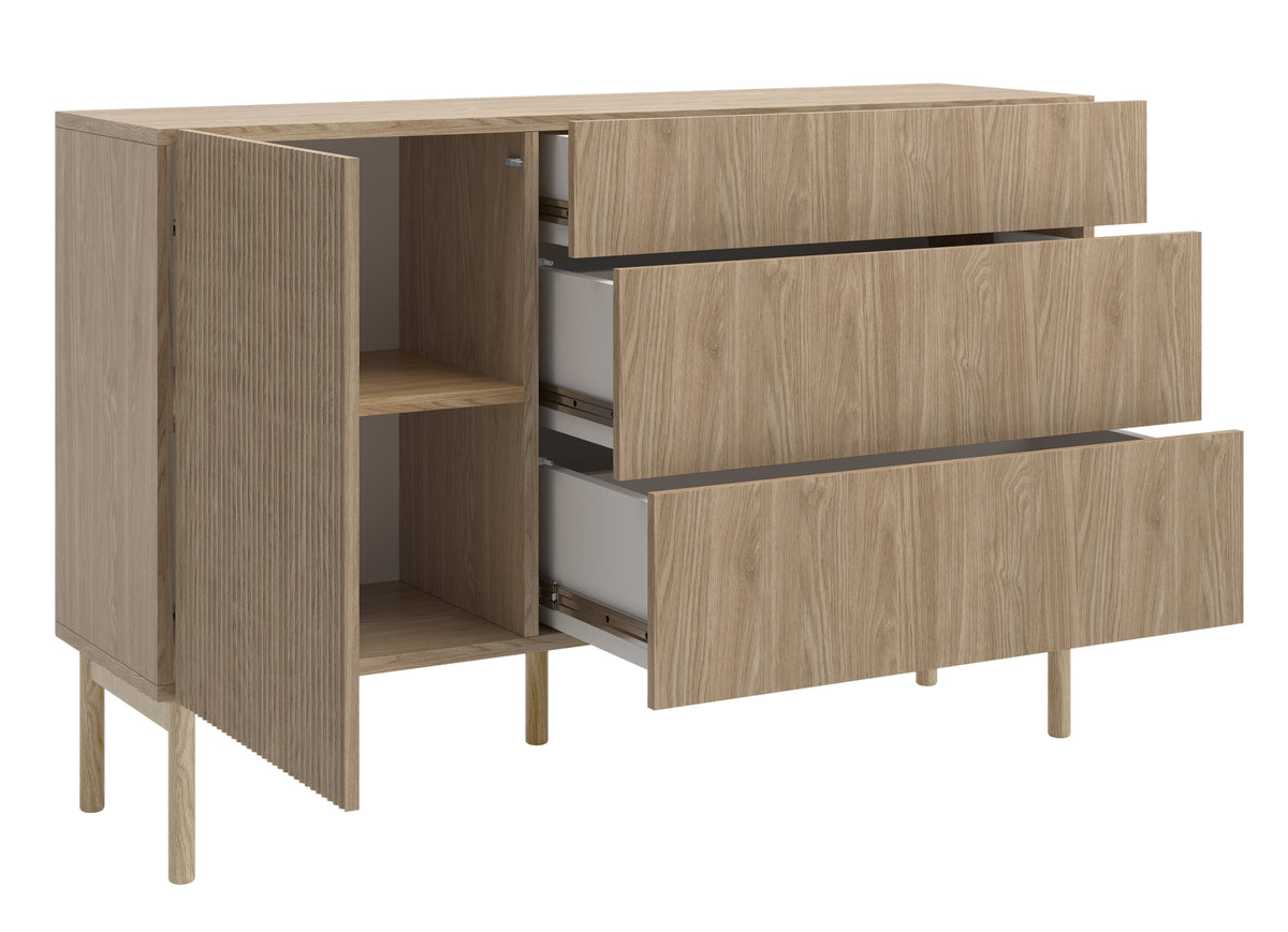 Commode 1 porte Nolie avec 3 tiroirs 140 cm Chêne huilé
