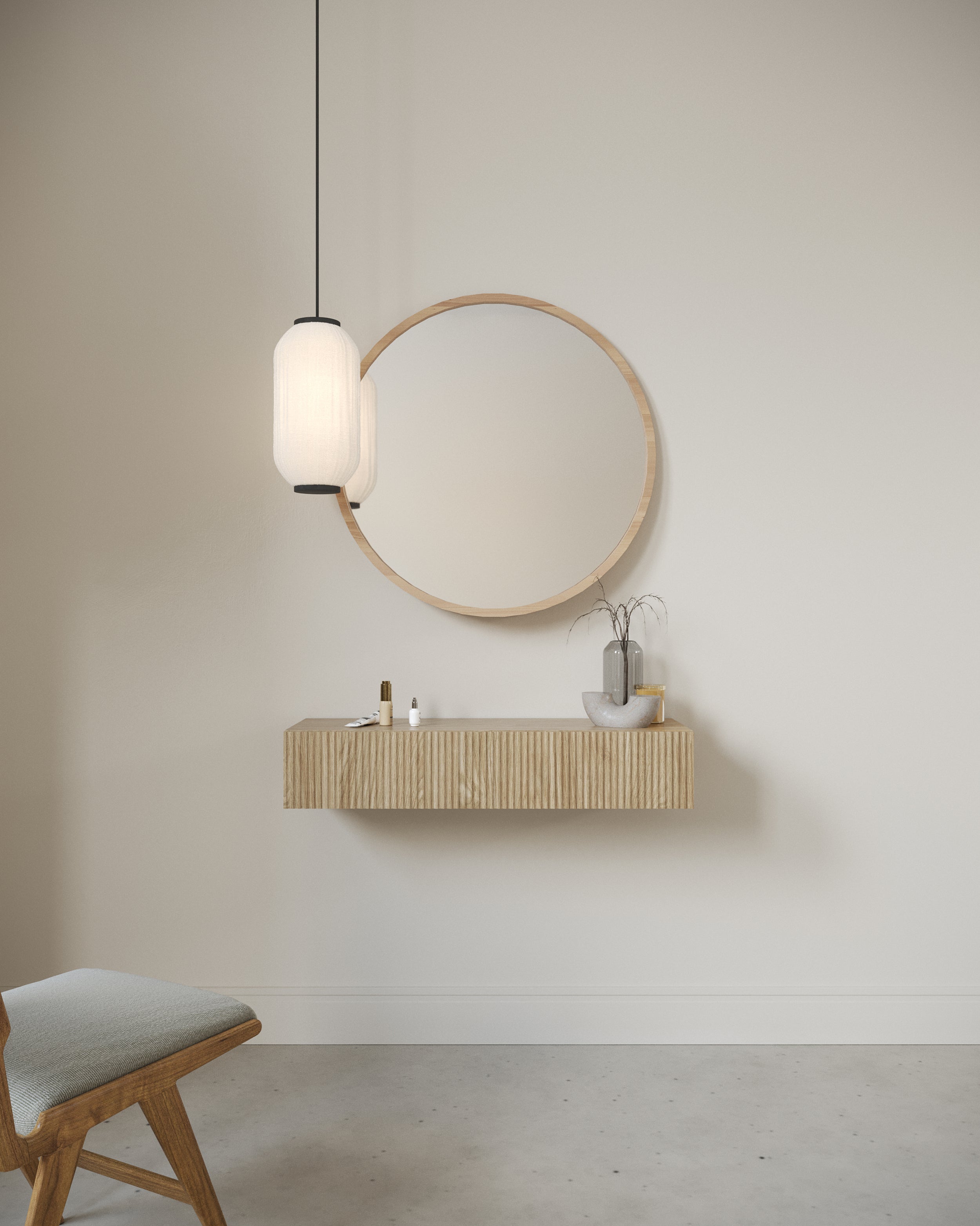 Console Nolie suspendue avec tiroir et rainures sur la façade, 90 cm, chêne huilé