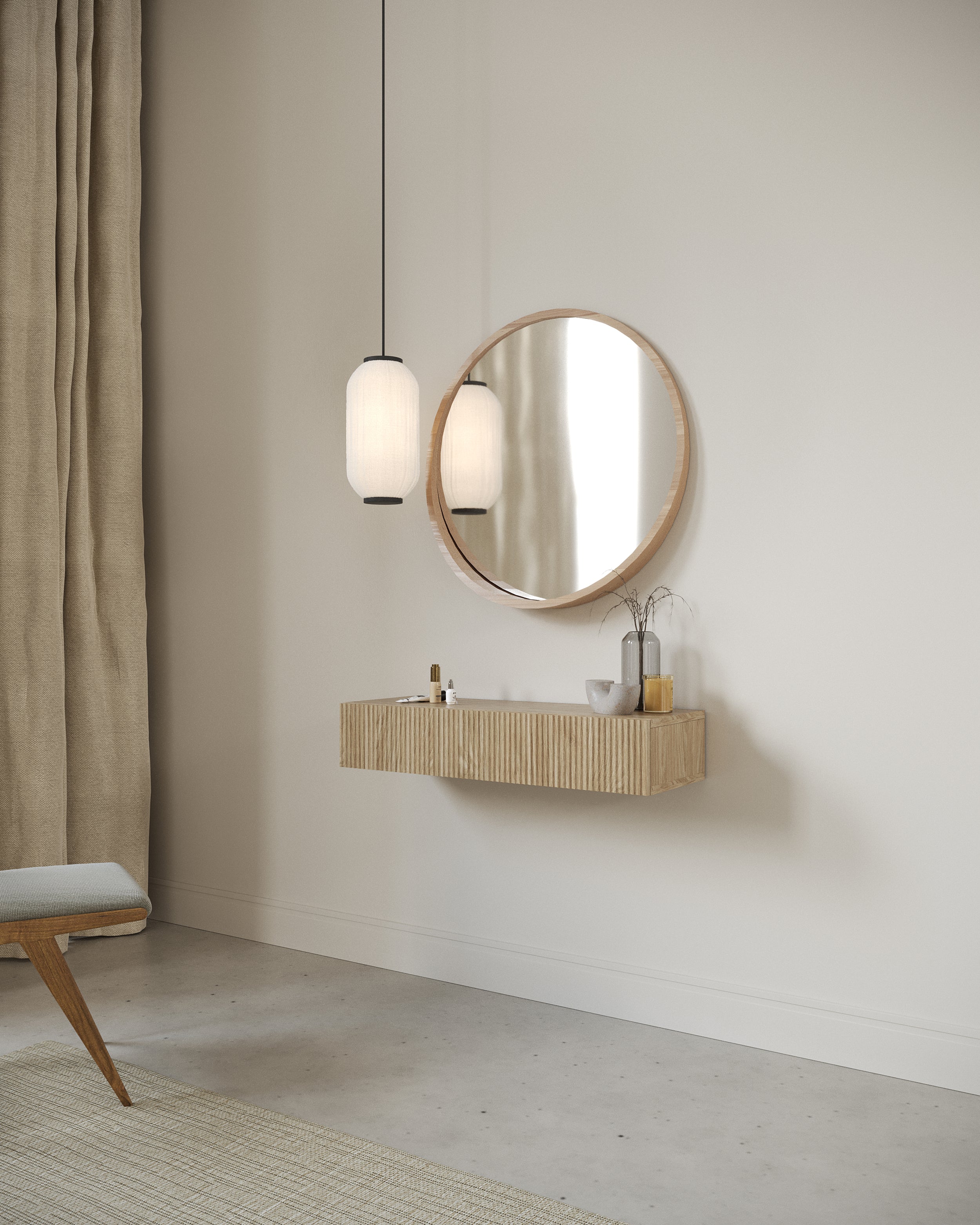 Console Nolie suspendue avec tiroir et rainures sur la façade, 90 cm, chêne huilé