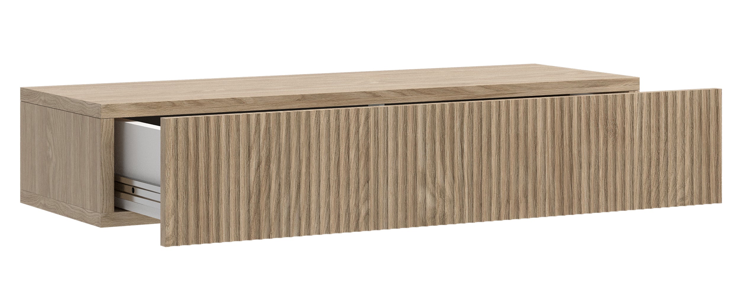 Console Nolie suspendue avec tiroir et rainures sur la façade, 90 cm, chêne huilé