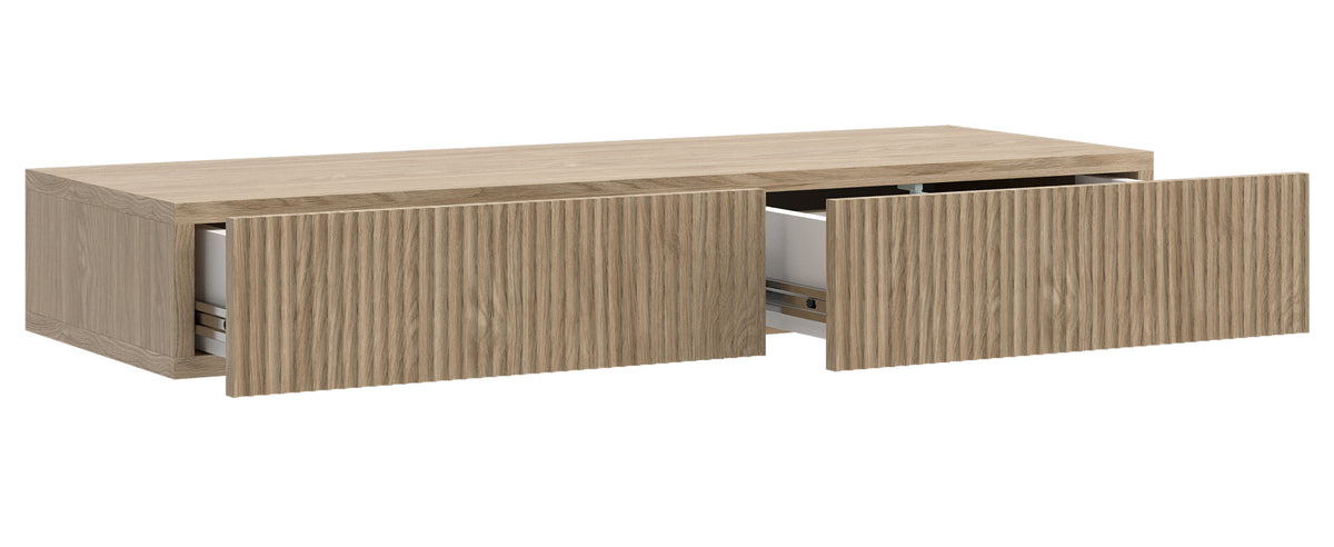 Toilette Nolie suspendue 110 cm chêne huilé avec deux tiroirs et rainures sur le devant