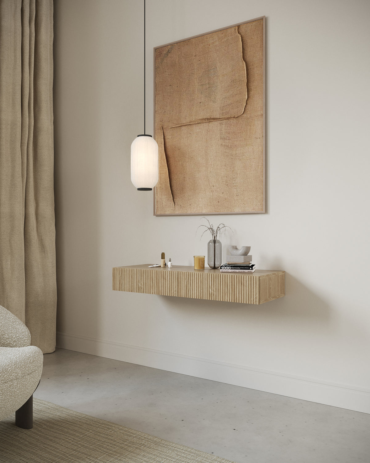 Toilette Nolie suspendue 110 cm chêne huilé avec deux tiroirs et rainures sur le devant