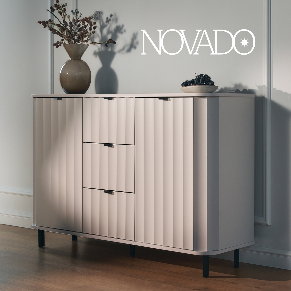 Meuble TV Novado 2 portes avec tiroir et niche 196 cm cachemire