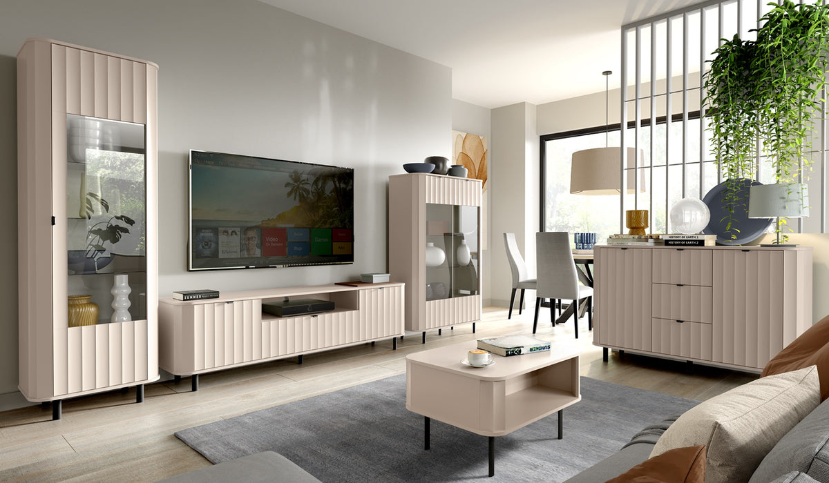 Meuble TV Novado 2 portes avec tiroir et niche 196 cm cachemire