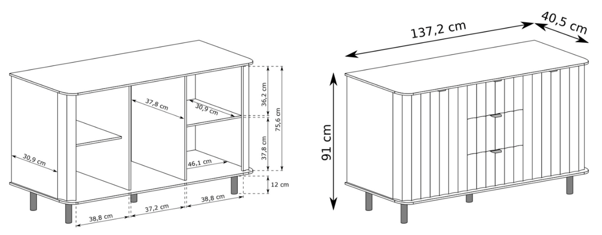 Commode 2 portes Novado avec 3 tiroirs 137 cm cachemire