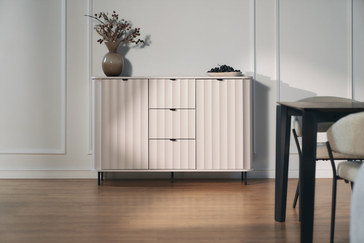 Commode 2 portes Novado avec 3 tiroirs 137 cm cachemire