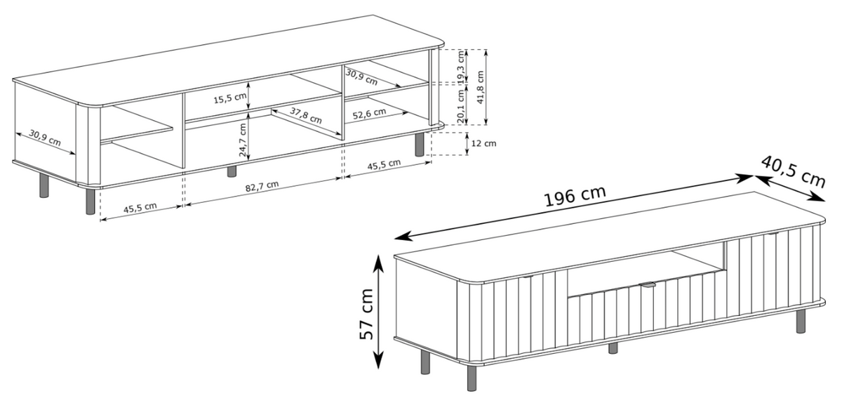 Meuble TV Novado 2 portes avec tiroir et niche 196 cm cachemire