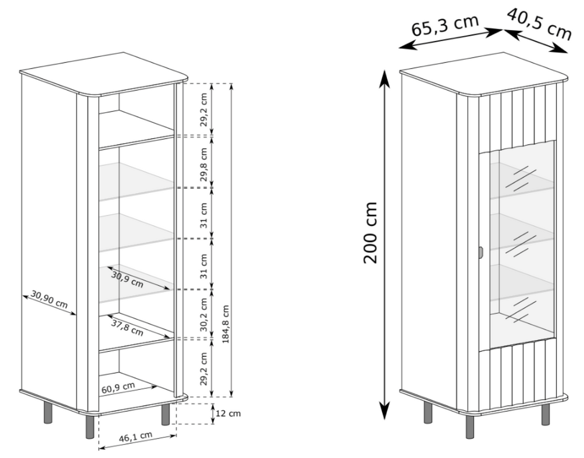 Vitrine haute Novado 65 cm 1 porte cachemire