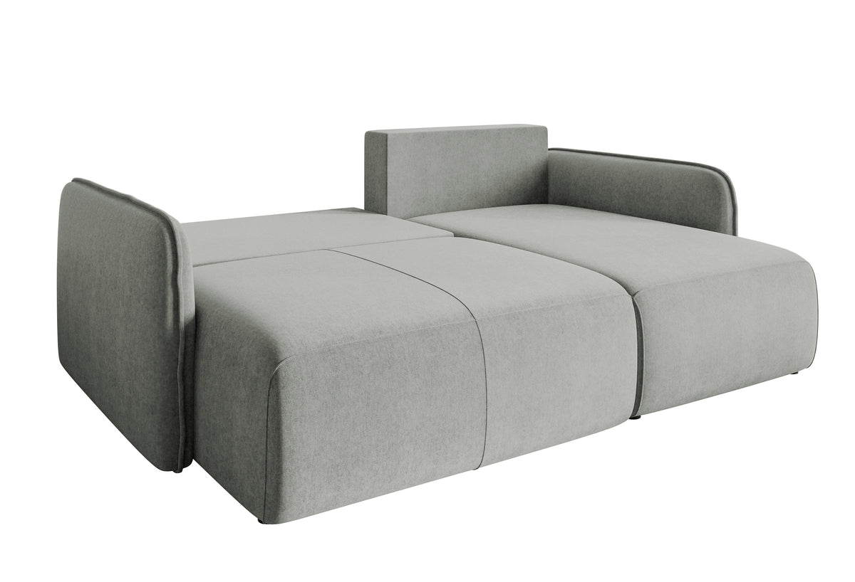 Ecksofa mit Schlaffunktion Mavio, L-förmig, hellgrau, mit Stauraum, hydrophober Samt, universell einsetzbar