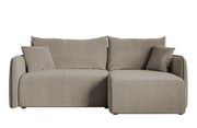Canapé d'angle Mavio en L gris beige avec fonction couchage, coffre de rangement, velours hydrofuge, réversible