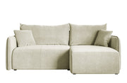 Canapé d'angle Mavio L-forme crème avec fonction couchage, coffre de rangement, velours hydrofuge, réversible