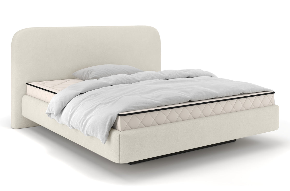Lit tapissé 180x200 cm Nellado avec rangement, chenille beige clair