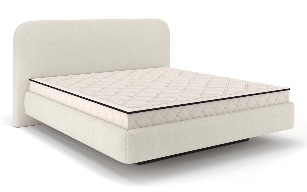 Lit tapissé 180x200 cm Nellado avec rangement, chenille beige clair