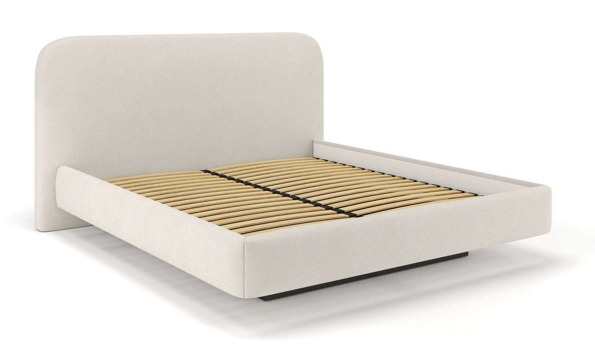 Lit tapissé 180x200 cm Nellado avec rangement, chenille beige clair