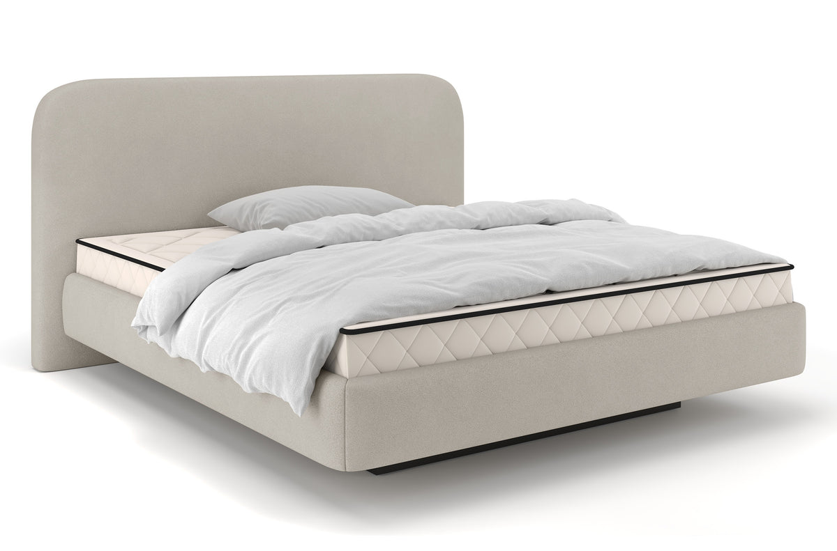 Lit tapissé 120x200 cm Nellado avec rangement et matelas en chenille gris-beige