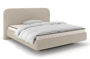 Lit tapissé 160x200 cm Nellado avec rangement et matelas en chenille beige