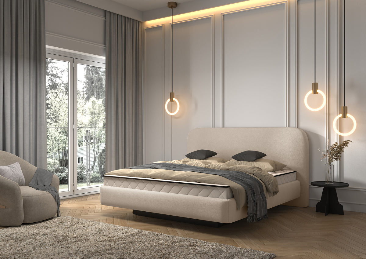 Polsterbett 120x200 cm Nellado mit Stauraum und Matratze, beige Chenille