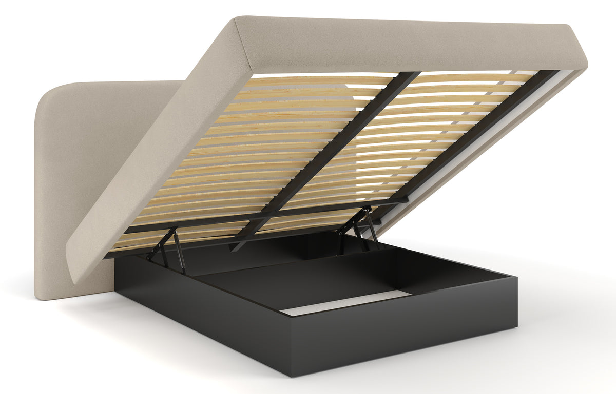 Lit tapissé 120x200 cm Nellado avec rangement en chenille beige