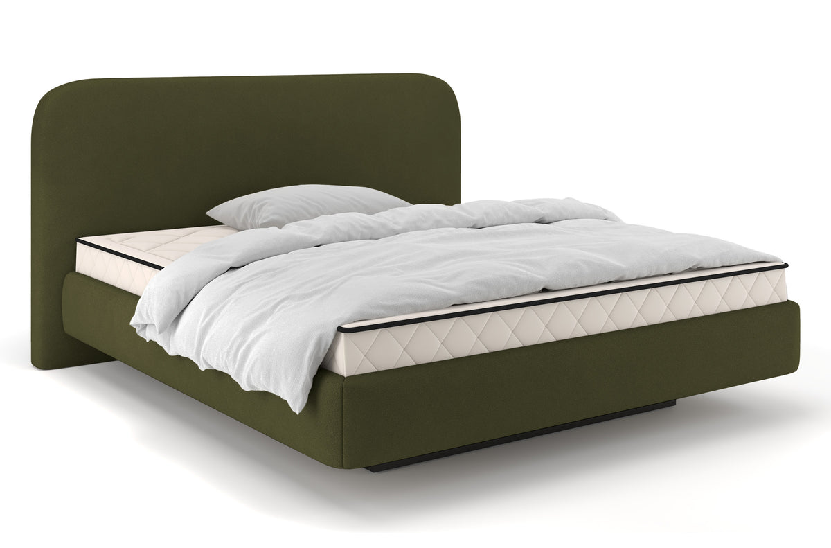 Lit tapissé 120x200 cm Nellado avec rangement et matelas en chenille olive