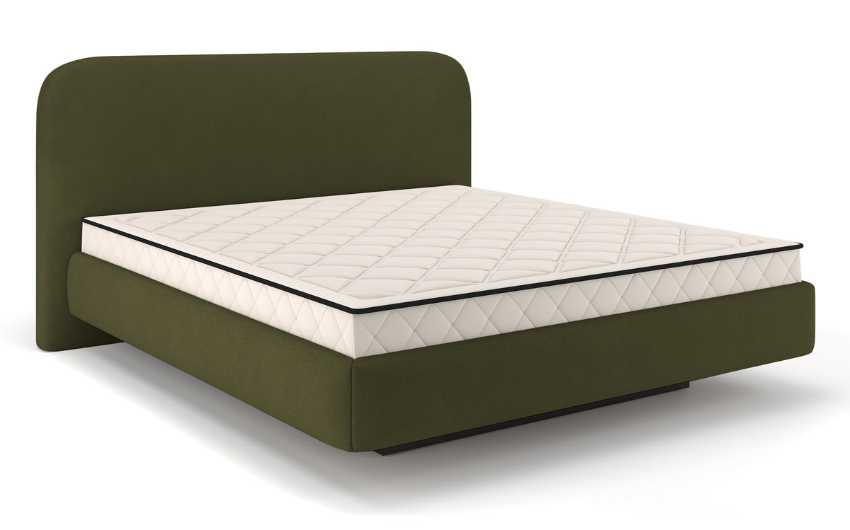 Lit tapissé 140x200 cm Nellado avec rangement en chenille olive