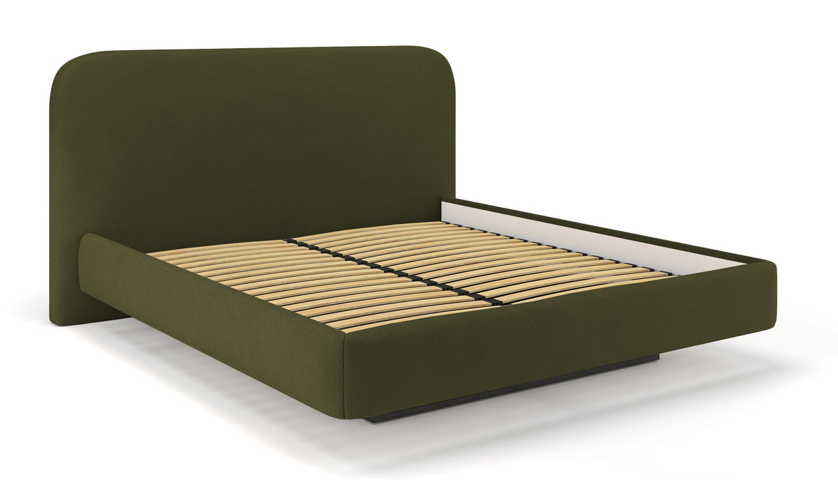 Lit tapissé 140x200 cm Nellado avec rangement en chenille olive